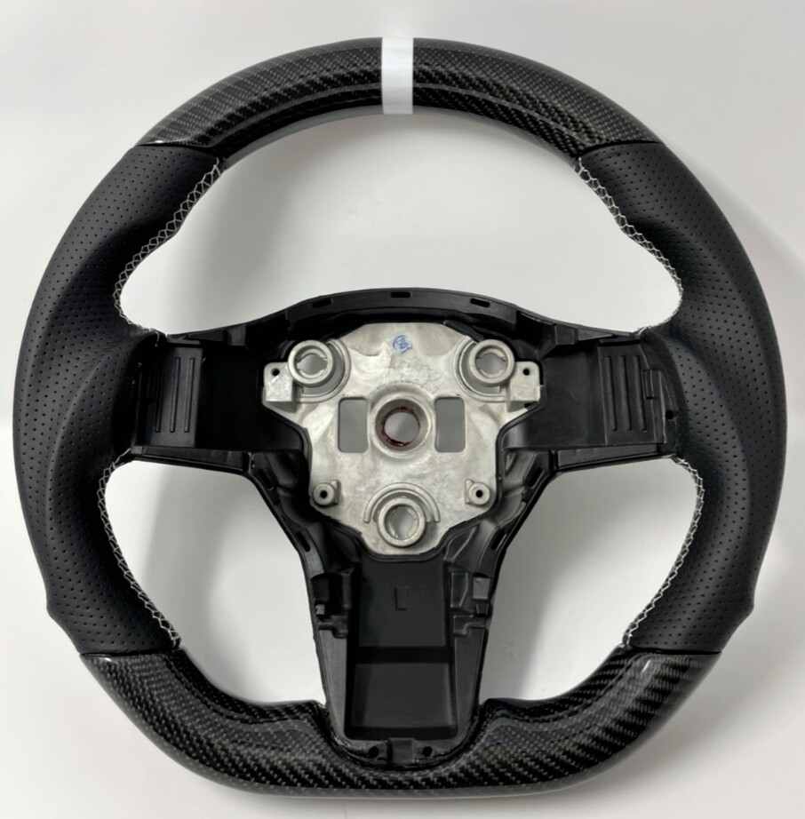 REVESOL Real Carbon Fiber Steering Wheel White Ring for Tesla Model 3 Model Y