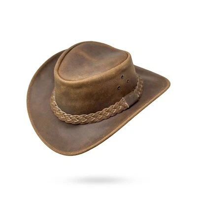 Lederhut Western Cowboy Unisex – Outdoor Hut Reiten, Wandern & Abenteuer Braun - Bild 1 von 4