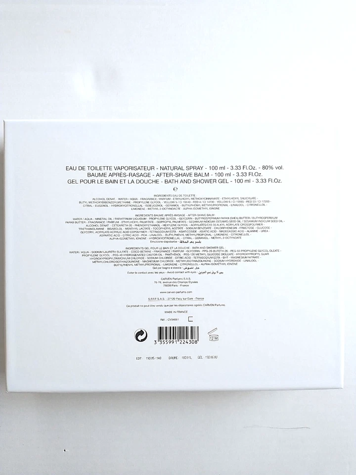 ¡Nuevo! Juego de 3 piezas de gel de ducha para después del afeitado CARVEN POUR HOMME eau de toilette para hombre Foto 4 de 4