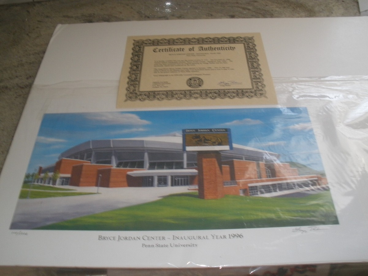 Bryce Jordan Arena Seats For Sale BRYCE JORDAN CENTER PSU INAUGURAL YEAR PRINT 110/1996 SIGNED DATED COA  PACKER