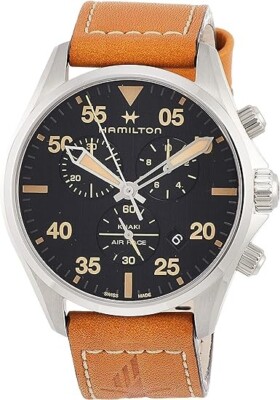 Hamilton Khaki Aviation Men's Black Watch with Brown Leather Band