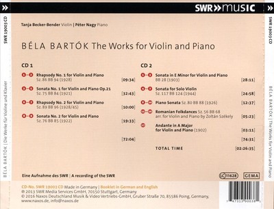 B LA BART¢K: THE WORKS FOR VIOLIN AND PIANO NEW CD