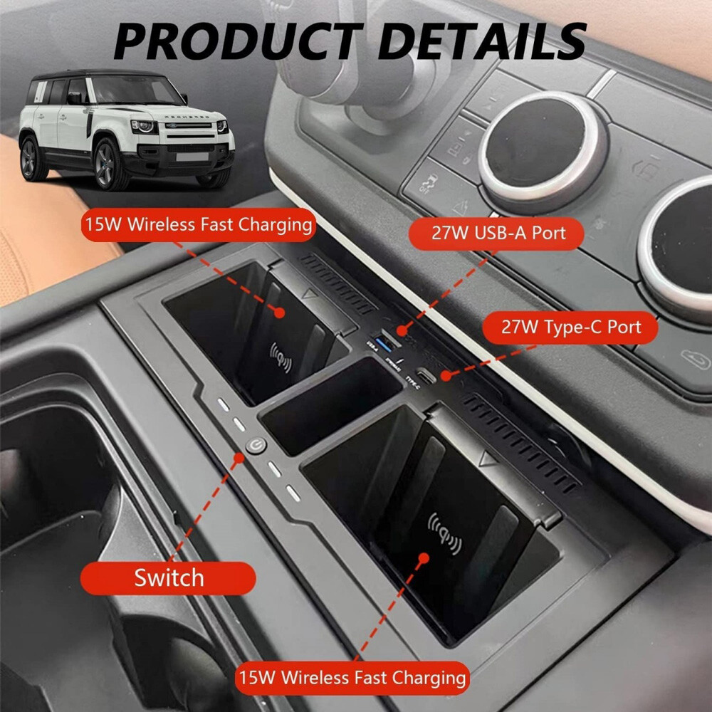 Kabelloses Auto Ladepad 20W Schnellladen Für Land Rover Defender & Discovery Sport | Rutschfeste Induktive Ladestation Mit Type-C/USB