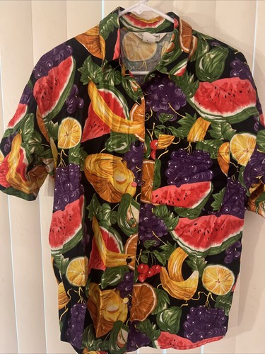 Vintage Sharon Young Sportswear Cotton Size 8 Fruit Collar Shirt