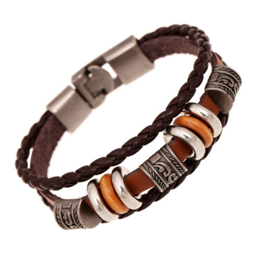 Mens Leather Wristband Braided Handmade Bracelet Jewellery Bangle Cuff Surfer - Picture 3 of 5