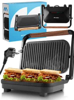MalTec Kontaktgrill Elektrischer Grill Panini Klappgrill SM1500W Toaster Schwarz