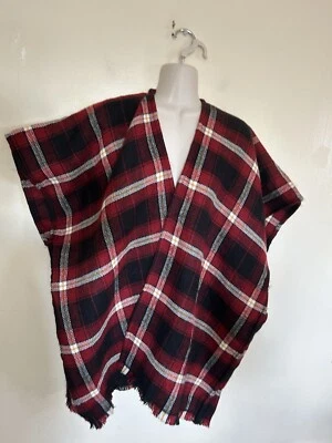 New Ann Taylor LOFT Fringe Poncho Shawl Cape Size XS S Black White Red Plaid - Image 1 of 4