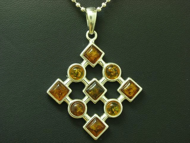 925 Argento Sterling Collana Pendente Con Ambra Ricoperto/45,0cm/11,6g - Immagine 2 di 4