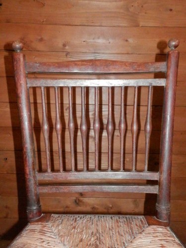 Antique Dutch Spinning Wheel Chair W/ Basket Weave Rush Seat - Picture 9 of 11