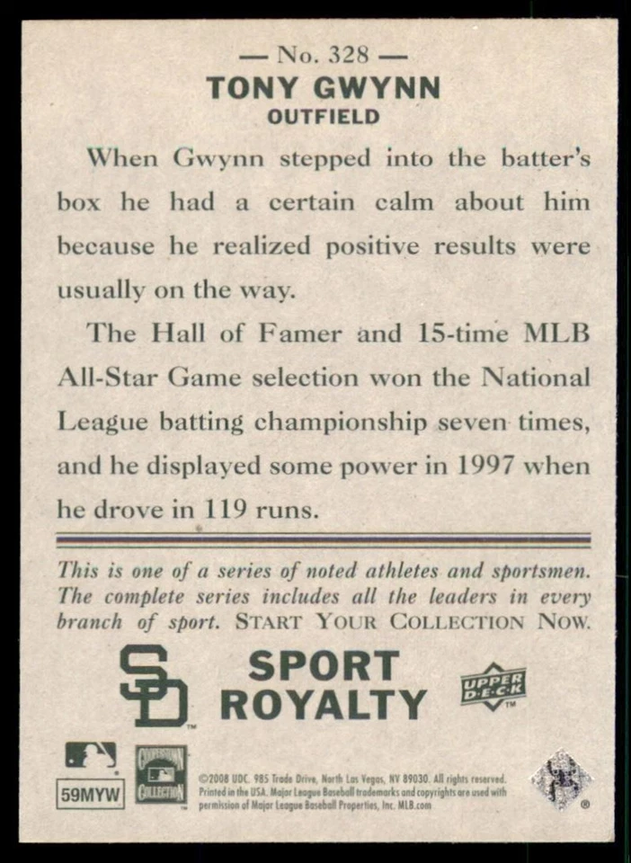 Upper Deck Goudey SP #328 2008 Tony Gwynn San Diego Padres Foto 2 de 2