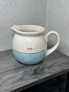 Rae Dunn Artisan Collection "Pour" Creamer Blue And White W/Polka Dots