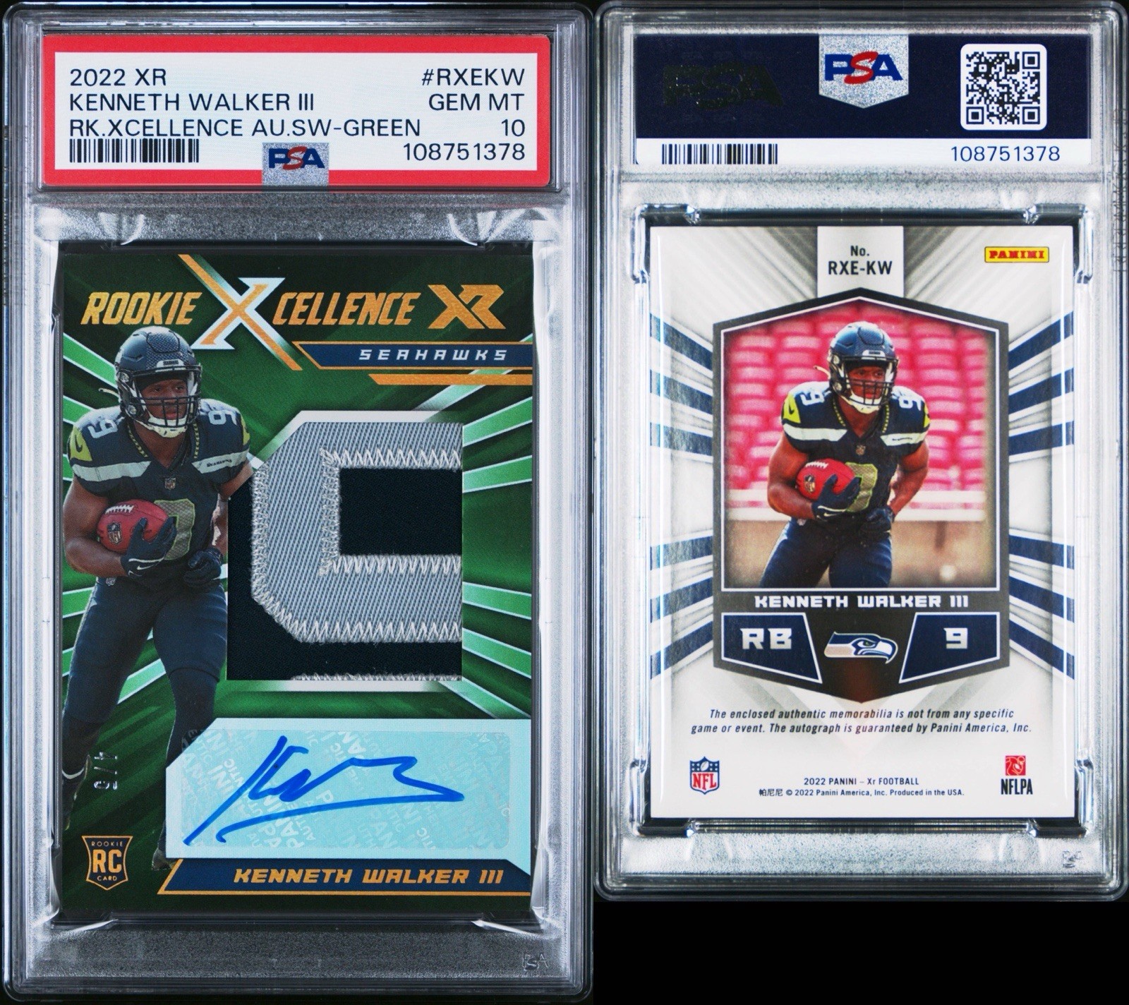 Kenneth Walker III Panini XR Rookie Xcellence Autograph Swatches #RXEKW Green