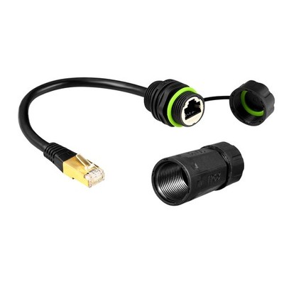 RJ45 Panel Mount Waterproof Connector IP68 Female To Female Shielded Green