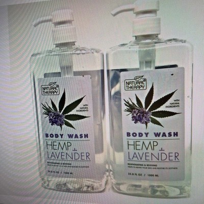 (2) Bottles Natural Therapy 33.8 oz HEMP+Lavender Body Wash Natural Ingredients