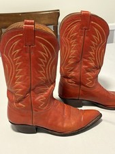 Vintage Nocona Cowboy Boots Mens 11 D Red Orange Leather Western Flame Stitch