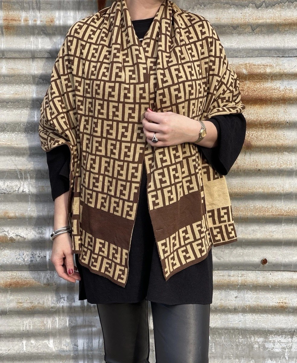 FENDI FXX636 Rare Logo Zucca Print Poncho Women's Cape Shawl Stole
