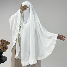 Long Khimar Ruffle Headscarf Muslim Women Prayer Hijab Islam Clothing Overhead