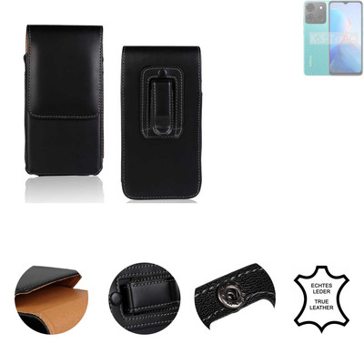 Echtleder Gürteltasche Schutzhülle für Infinix Smart 7 Plus schwarz Case Slim