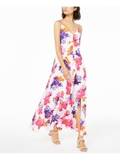 BAR III Womens Spaghetti Strap V Neck Tea-Length Evening Fit + Flare Dress