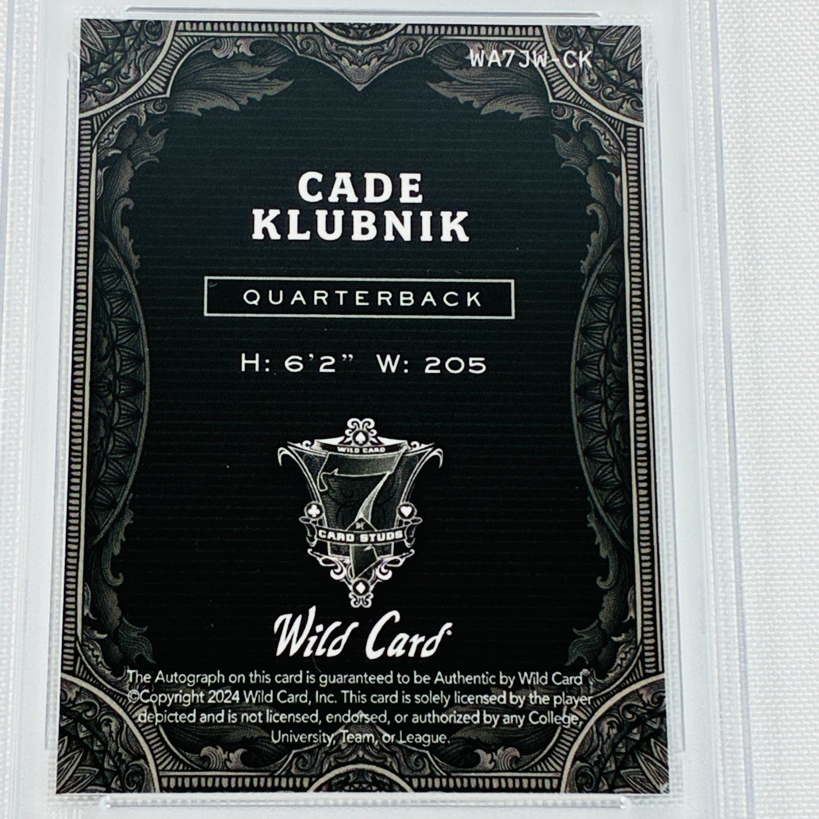 2024 Wild Card 7 Card Studs Cade Klubnik Auto Joker White Mojo Black 1/1 PSA 10 view 6