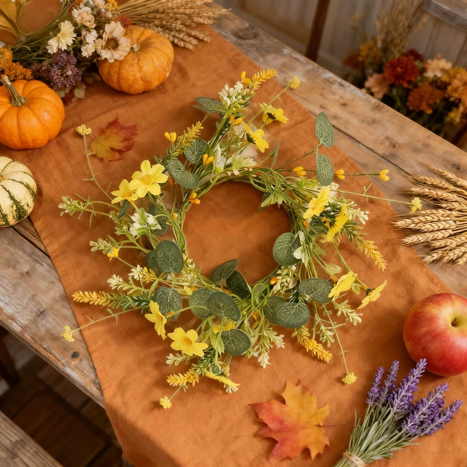 Осень маленький маргаритки свечи кольца венки 2 упаковки искусственный эвкалипт подсолнечник... - Изображение 4 из 4