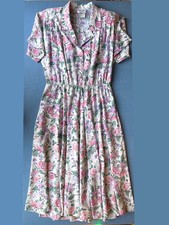 Vintage 80s Floral Midi Shirtwaist Dress, Pink, Small