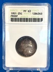 1951 Silver 25C Washington ANACS PF63 Luster + Toning