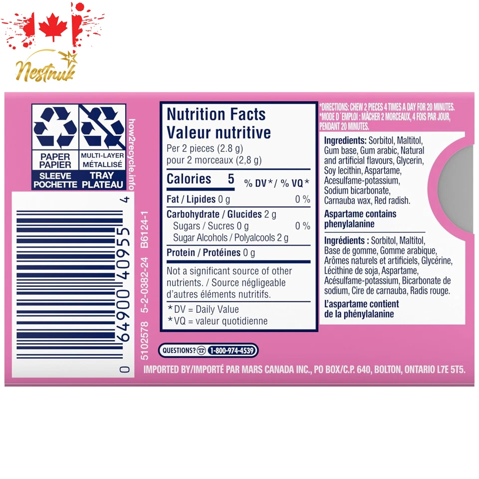 Excel White Bubblemint goma sin azúcar 12 paquetes × 12 piezas cada uno - paquete de 2 canadienses Foto 4 de 4