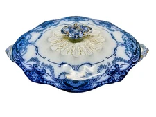 Henry Alcock & Co Clarendon ANTIQUE Flow Blue LARGE Tureen Covered Vegetable