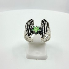 Y2K Grunge Silver Tone Bat Wing Ring Cyber Punk Slime Green Star Statement Ring