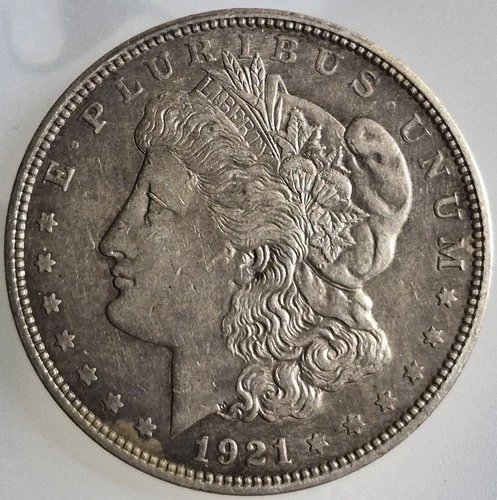 1921 Morgan Silver Dollar | Philadelphia Mint | XF/AU | Stained Reverse