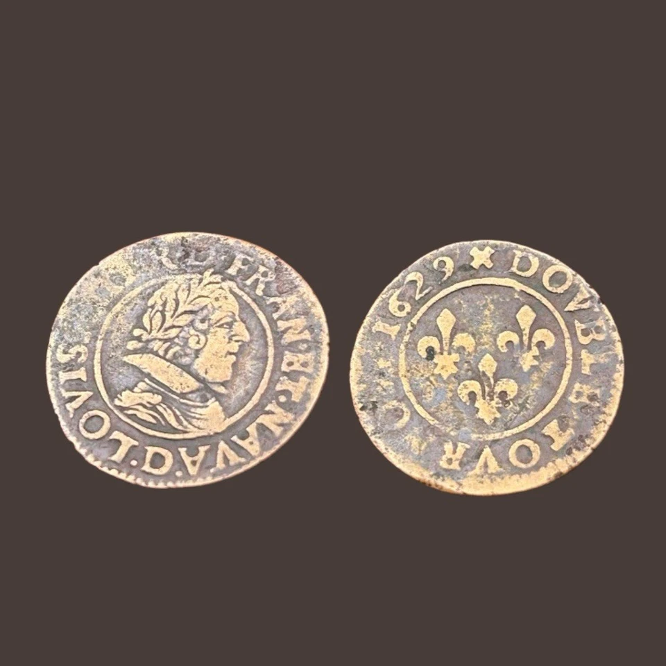 R1512 Monnaie Royale Française Louis XIII Double Tournois 1629 D Lyon - Photo 1/3