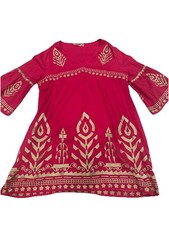 Soft Surroundings Women's V Neck Gold Embroidered Dress Hot Pink Size 1XP Petite