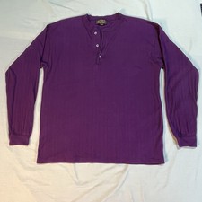 VTG Eddie Bauer Henley Men’s L 100% Cotton Made In USA Purple Long Sleeve