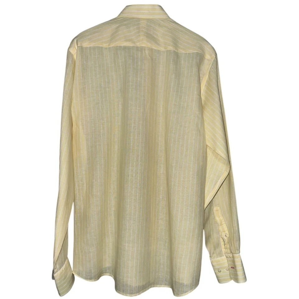 Vicomte A Men’s Size M Yellow White Striped Linen Long Sleeve Button Down Shirt - Image 3 of 4