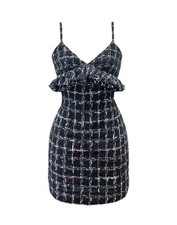 $3100 CHANEL Designer Fall 2022 Black White Tweed CC Logo Dress Sz 38