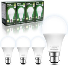 Brightark BC3 3 Pin Light Bulbs,4 Pack 10W Energy Saving LED Light Bulb,75W Equ