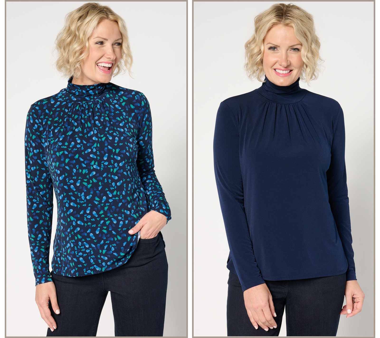 Susan Graver Women's Top Sz XL Liquid Knit Mock-Neck Tops Blue A672472
