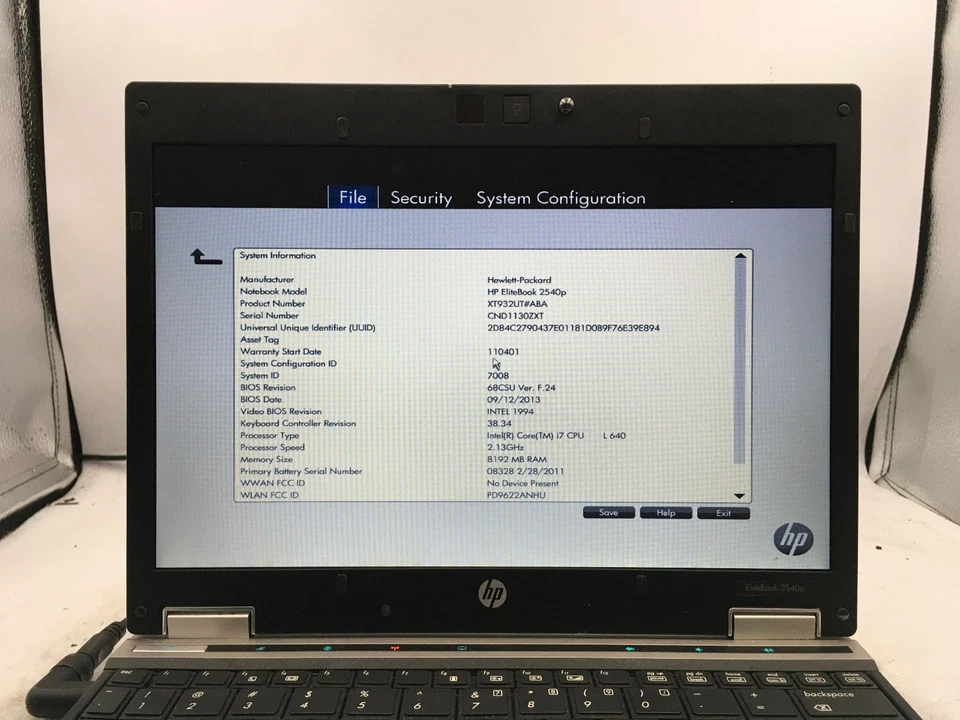 HP ELITEBOOK 2540P - BOOTS TO BIOS - INTEL I7 L640 - 8GB RAM - 14" -READ DESC-BB - Image 2 of 4