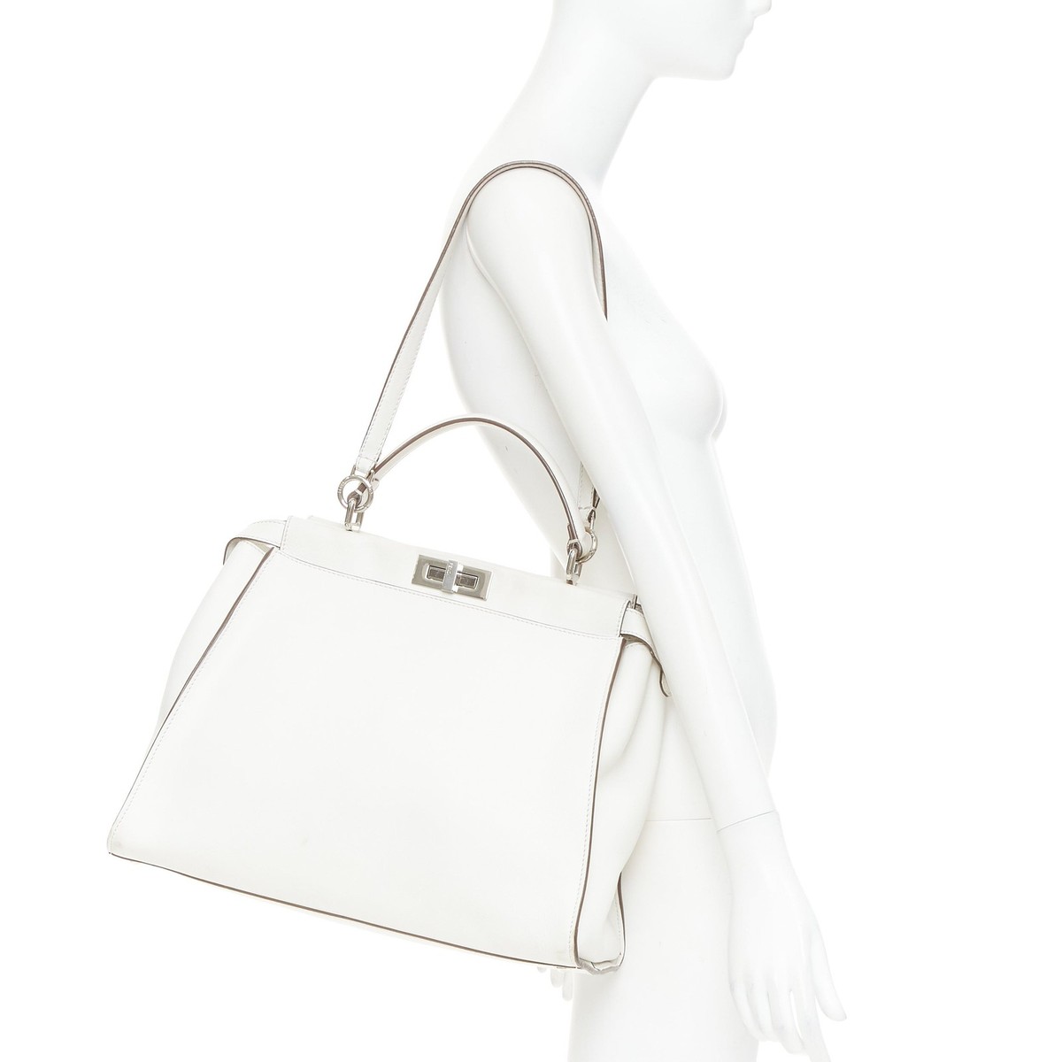 FENDI Peekaboo off white leather silver hardware Bug Monster fur