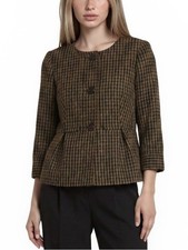 Talbots Brown Wool Houndstooth Peplum 3/4 Blazer Jacket In Brown Size 10 Petite