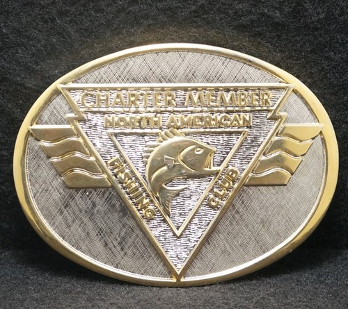 XA01191 NOS VINTAGE 1970s NORTH AMERICA CHAPTER MEMBER FISHING CLUB BELT BUCKLE