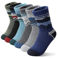 Kids Merino Wool Hiking Socks Thermal 8-12 Years Black/Gray/Blue/Deep Green