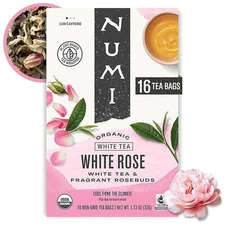 Numi Organic White Rose Tea 16 Bags Low Caffeine Fragrant