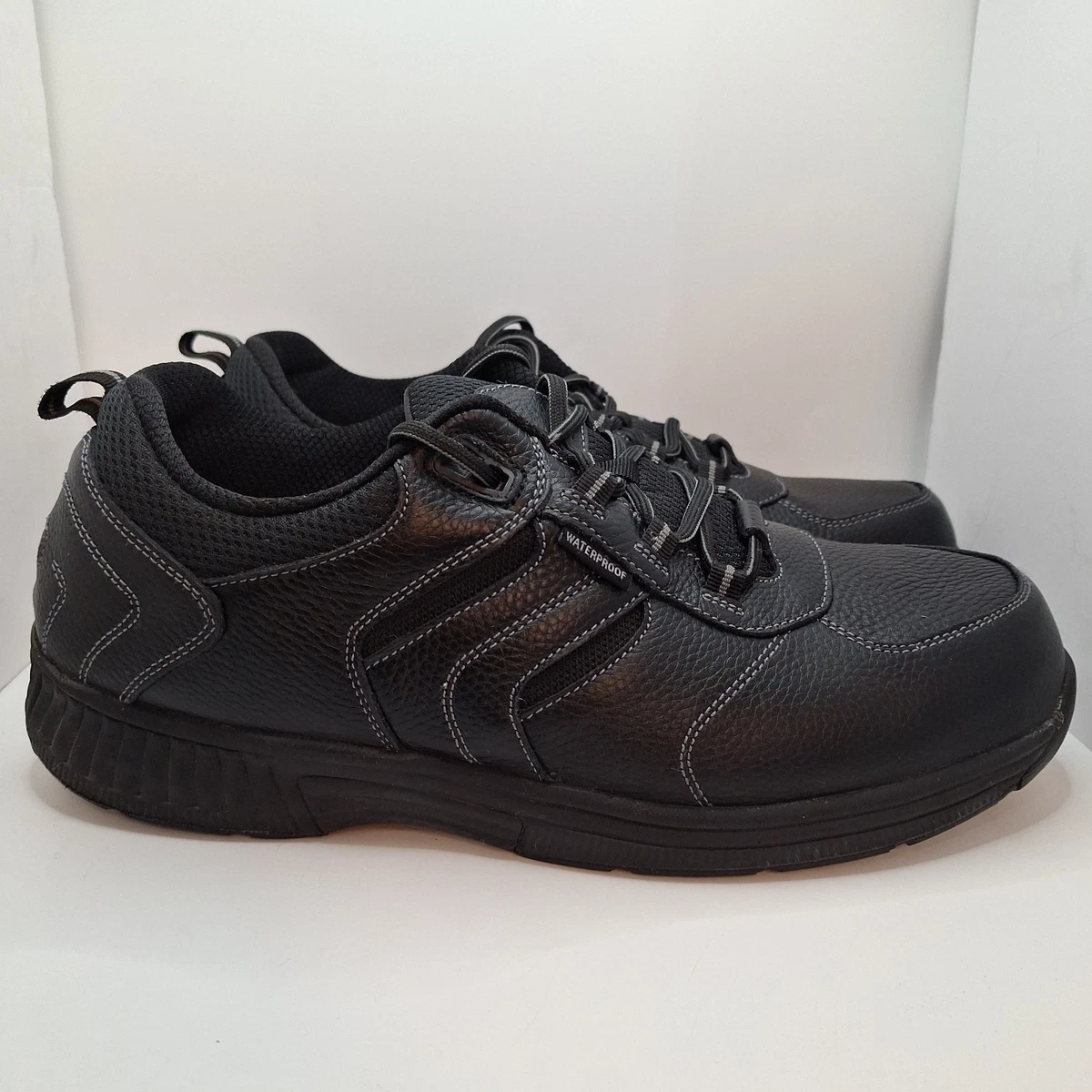 Orthofeet 20161 Mens Black Leather Walking Shoes Hook Loop Strap Wide 12 2E Orthofeet Men main image 4
