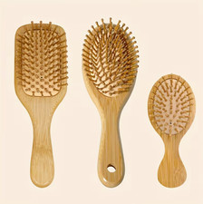 3PCS Bamboo Wooden Hair Brush Set Anti Static Scalp Massage Detangling