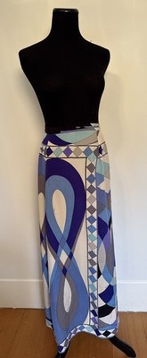 Vintage Emilio Pucci Silk Blend Maxi Skirt  Onde Wave  Pattern XS