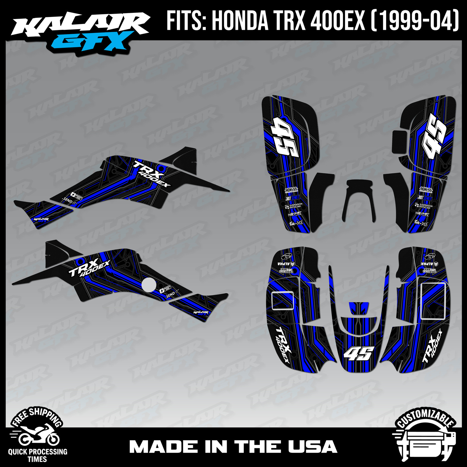 Graphics Kit for ATV Honda TRX 400EX (1999-2004) Electron Series - BLUE