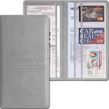 Leather Car Registration Insurance Holder Magnetic Glove Box Organizer Grey