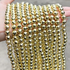 Wholesale Golden Plated Faceted Hematite Round Loose Spacer Beads 2 3 4 6 8 10mm